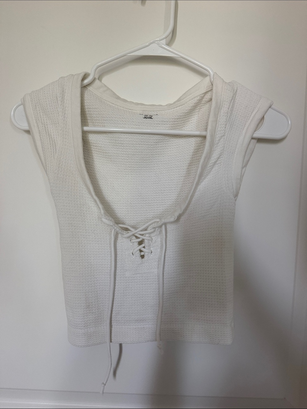 Free People Cream Lace-Up Waffle Knit Tank